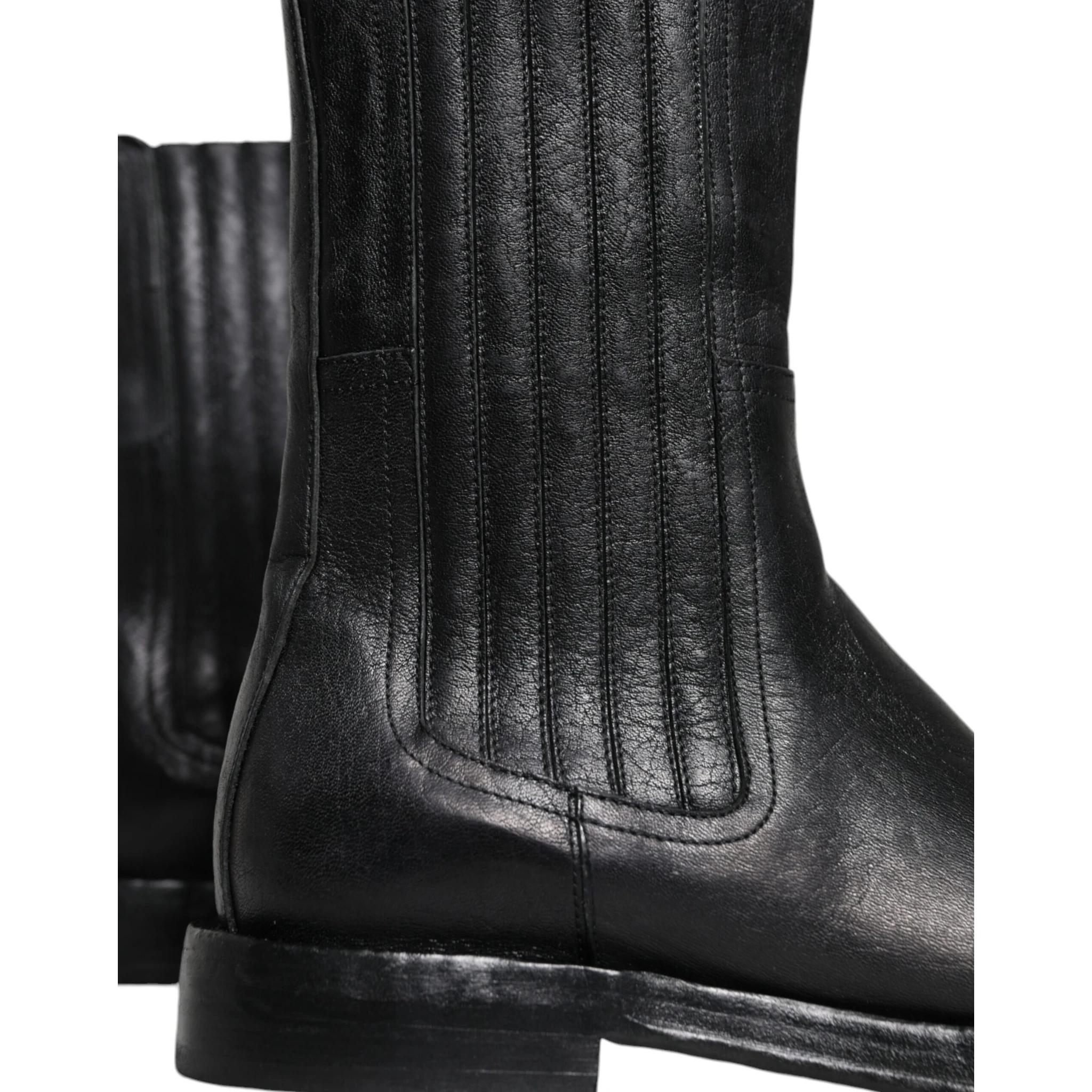 Black Horse Leather Mid Calf Boots Shoes