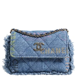 Denim Mood Flap Micro Logo Printed Fringed Shoulder Bag