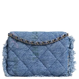 Denim Mood Flap Micro Logo Printed Fringed Shoulder Bag