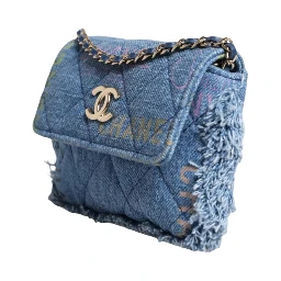 Denim Mood Flap Micro Logo Printed Fringed Shoulder Bag
