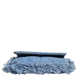 Denim Mood Flap Micro Logo Printed Fringed Shoulder Bag