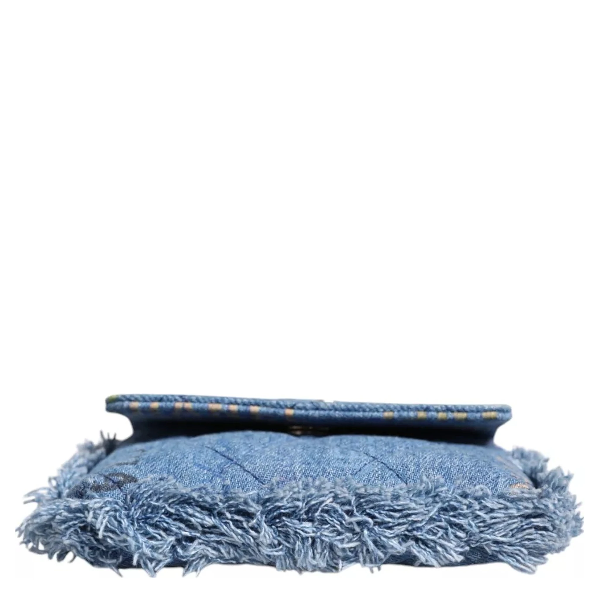 Denim Mood Flap Micro Logo Printed Fringed Shoulder Bag