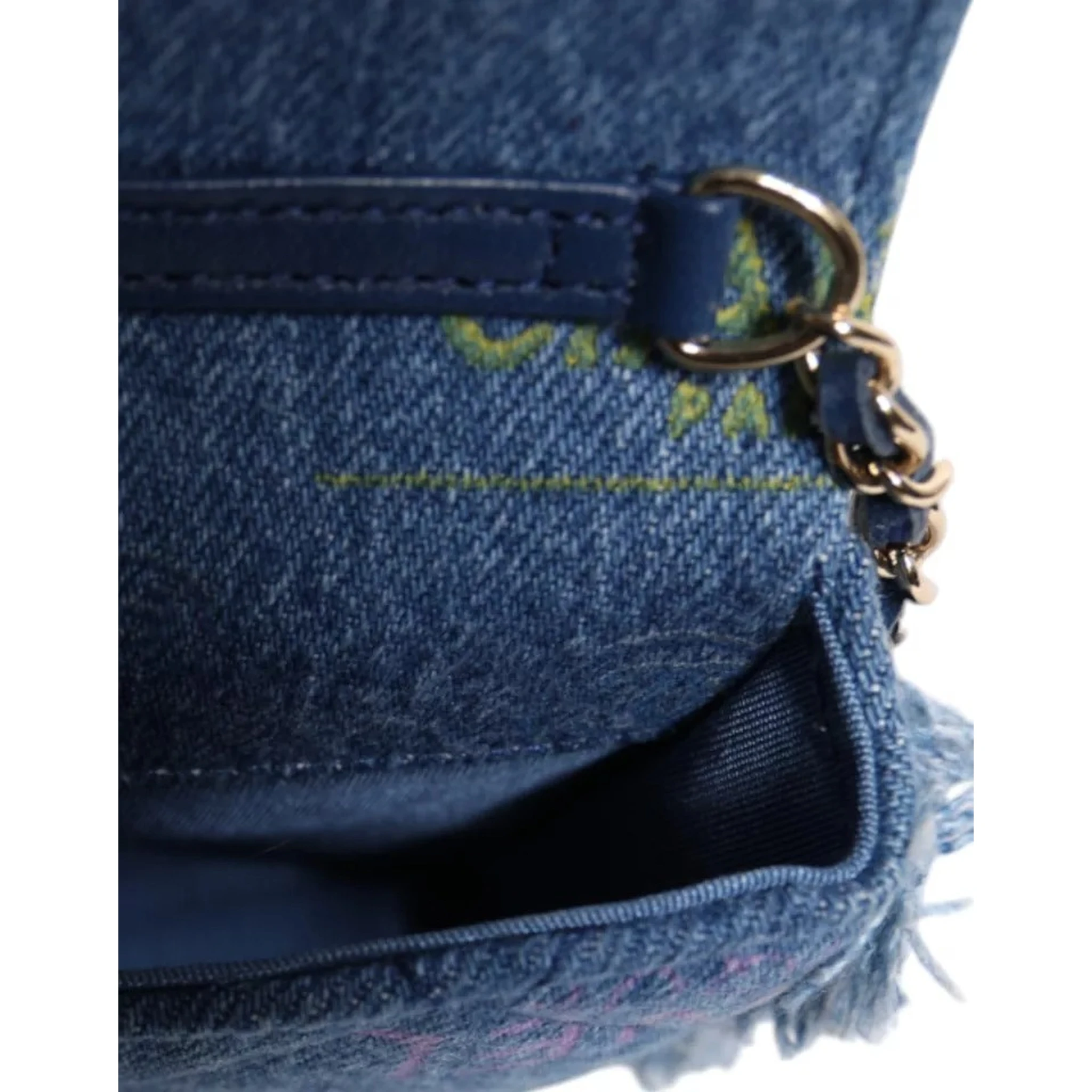 Denim Mood Flap Micro Logo Printed Fringed Shoulder Bag