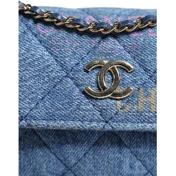 Denim Mood Flap Micro Logo Printed Fringed Shoulder Bag