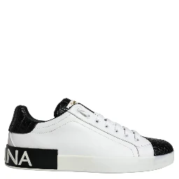 Black Leather Logo Portofino Sneaker Shoes
