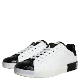 Black Leather Logo Portofino Sneaker Shoes