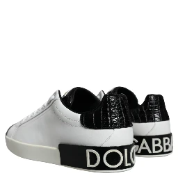 Black Leather Logo Portofino Sneaker Shoes
