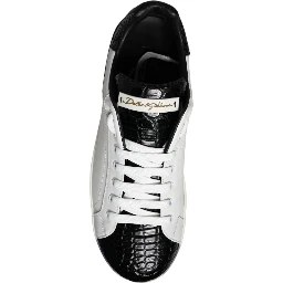 Black Leather Logo Portofino Sneaker Shoes