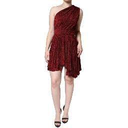 Red One Shoulder Pleated A-line Mini Dress