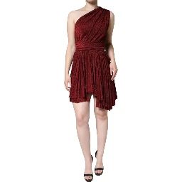 Red One Shoulder Pleated A-line Mini Dress