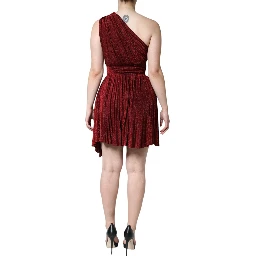 Red One Shoulder Pleated A-line Mini Dress