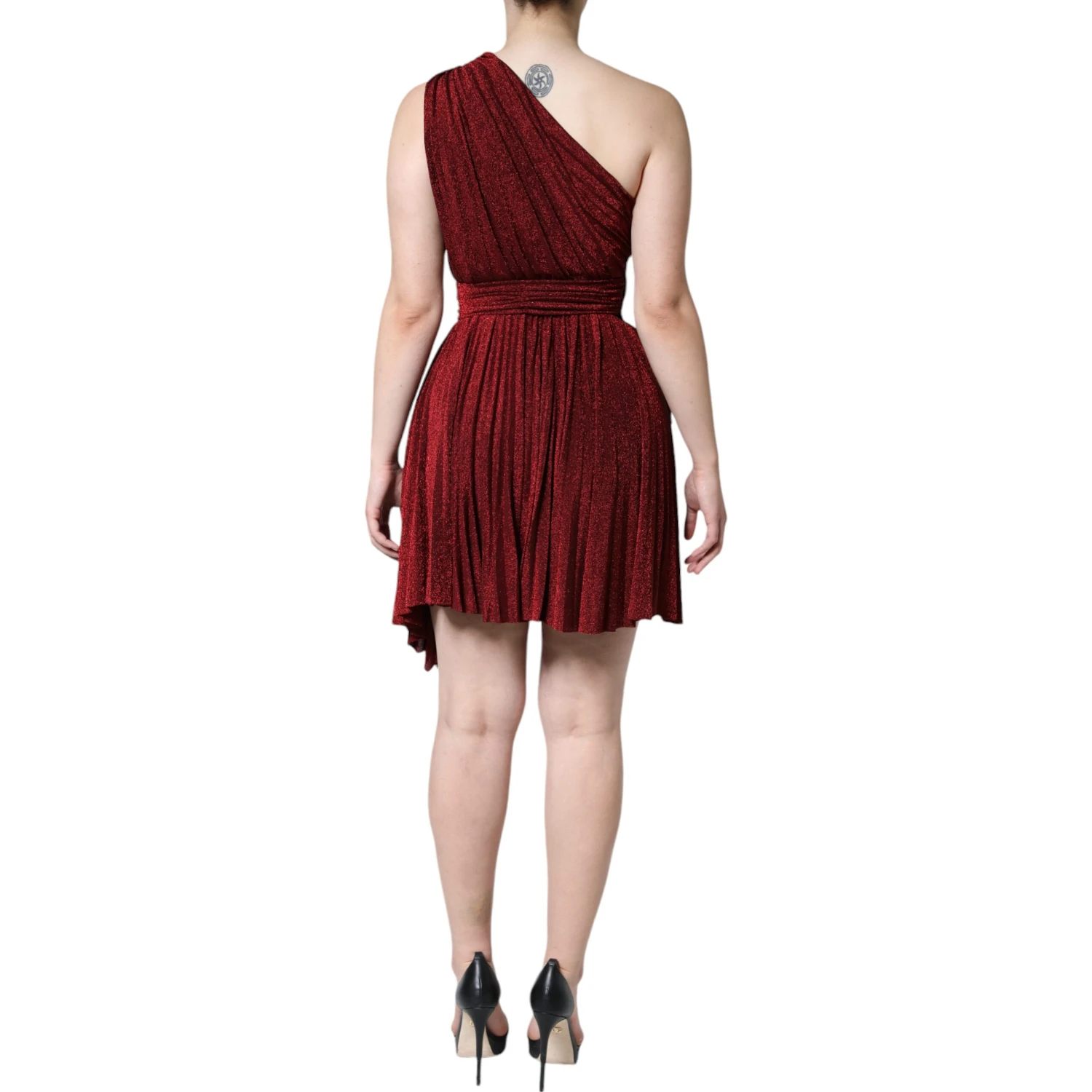 Red One Shoulder Pleated A-line Mini Dress