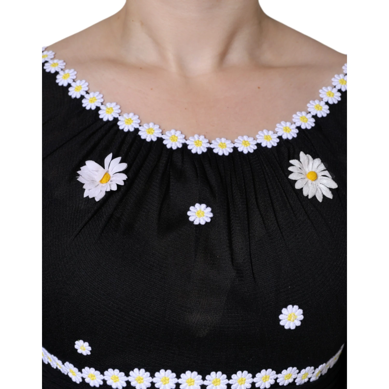 Black Silk Daisy A-line Long Maxi Dress
