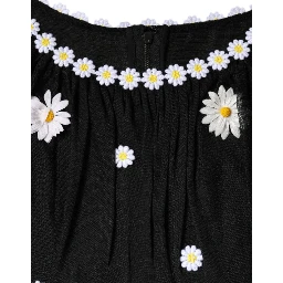 Black Silk Daisy A-line Long Maxi Dress