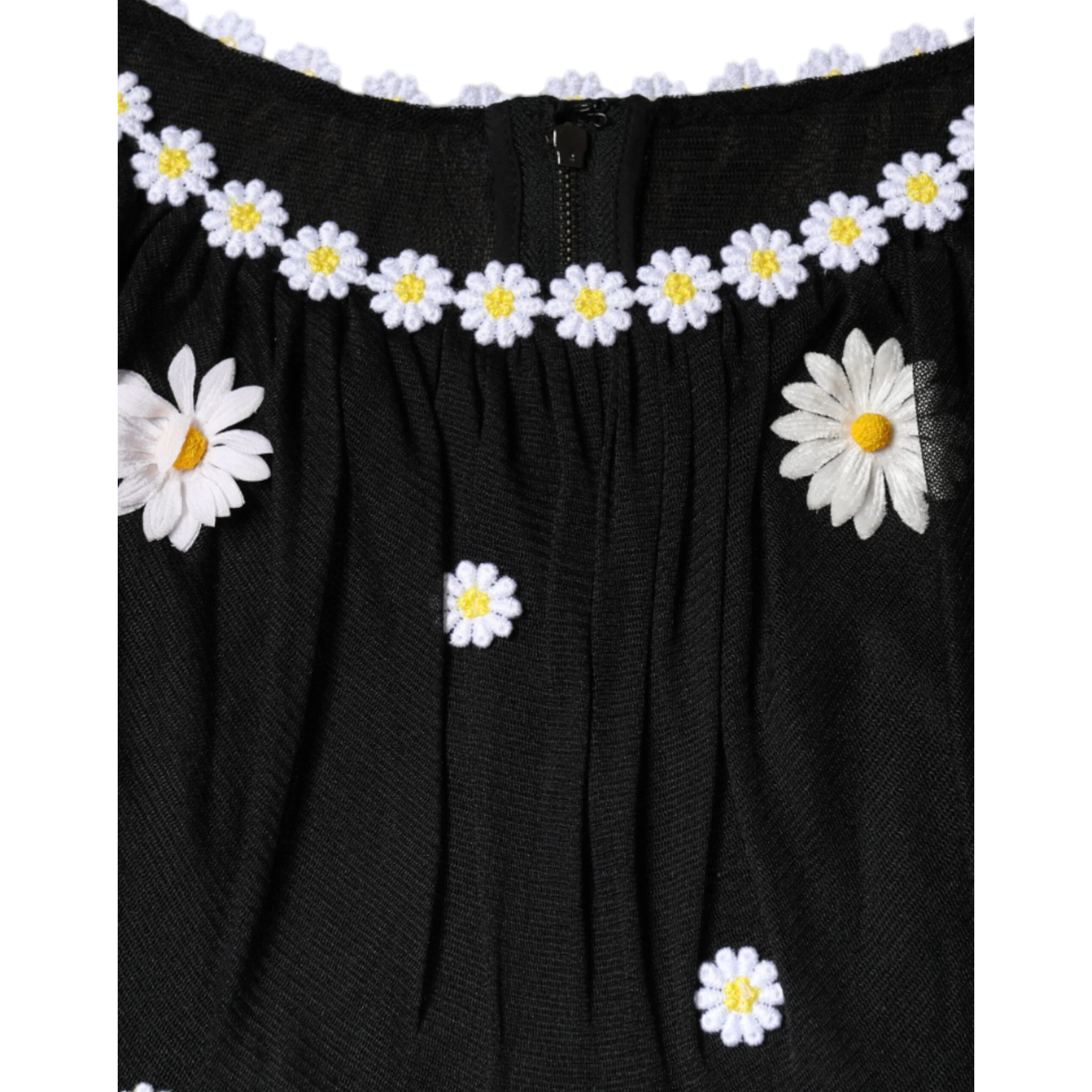 Black Silk Daisy A-line Long Maxi Dress