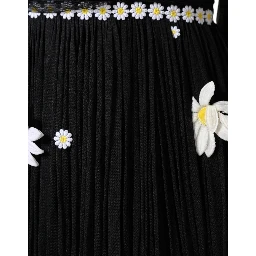 Black Silk Daisy A-line Long Maxi Dress