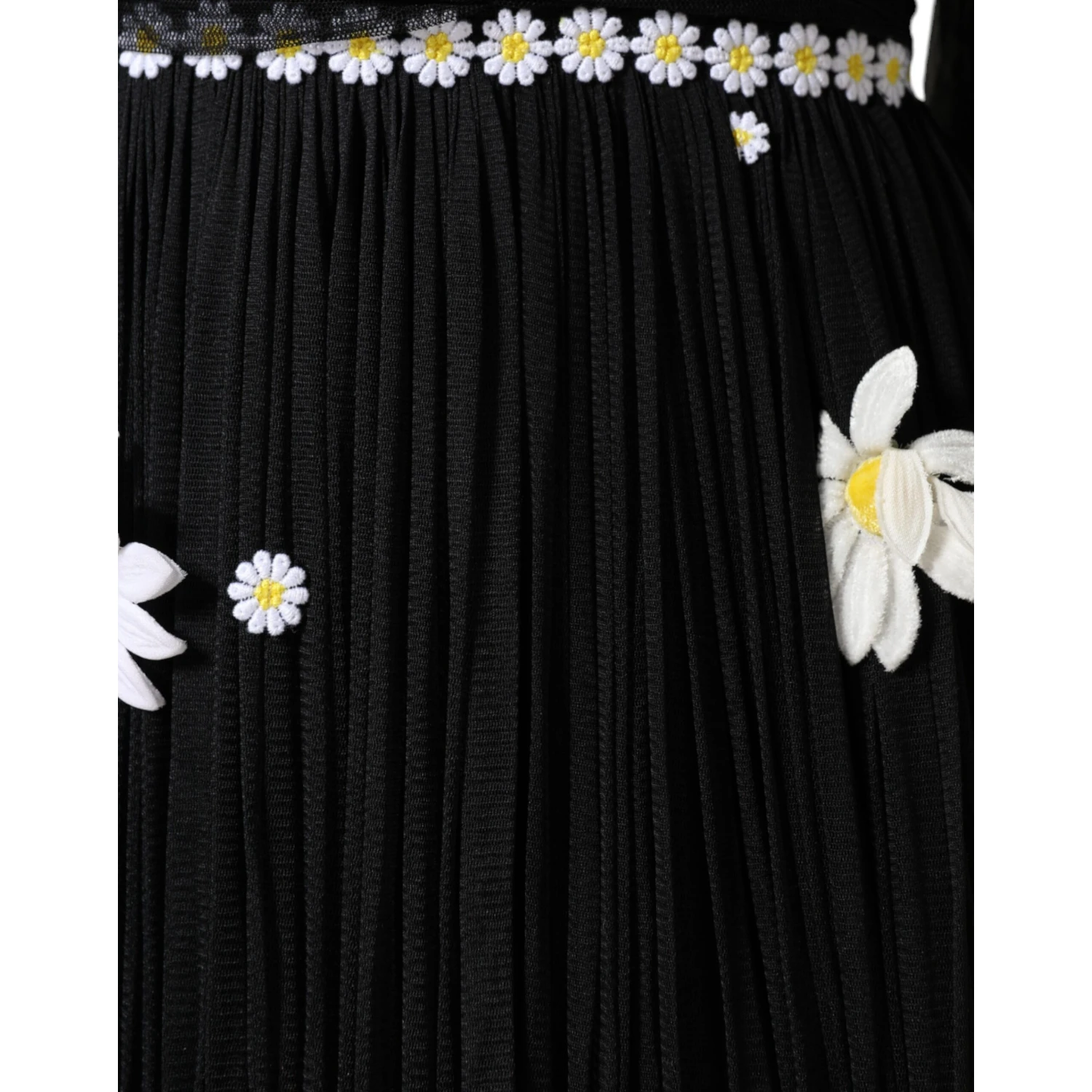 Black Silk Daisy A-line Long Maxi Dress