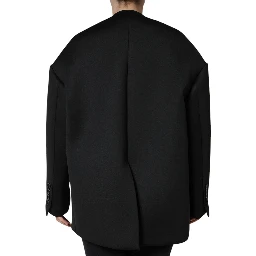 Black Polyester Double Breasted Coat Jacket