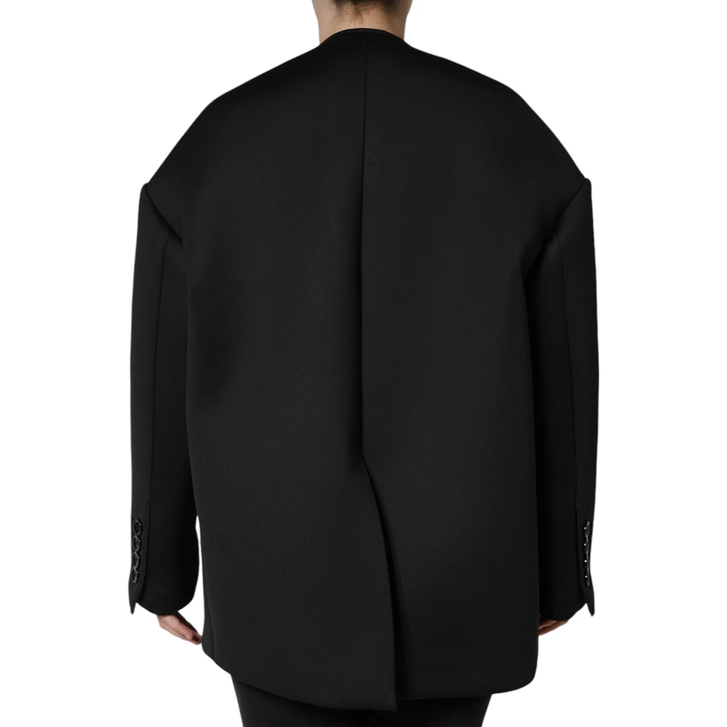 Black Polyester Double Breasted Coat Jacket