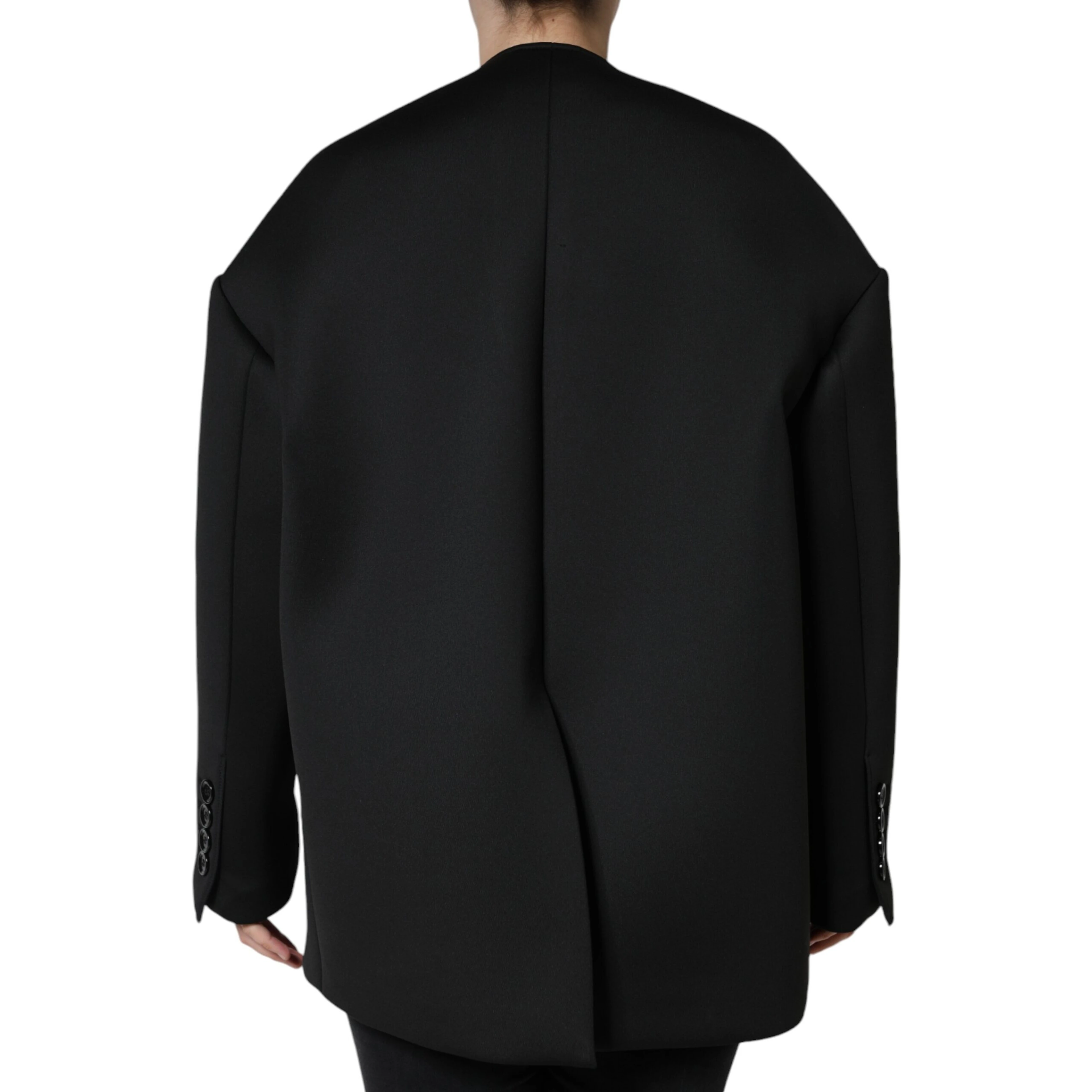 Black Polyester Double Breasted Coat Jacket