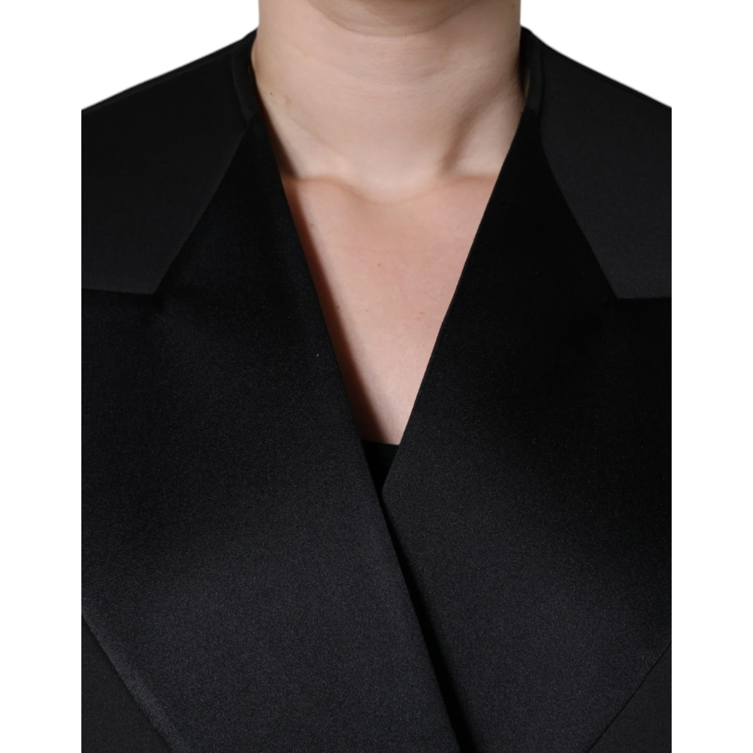Black Polyester Double Breasted Coat Jacket