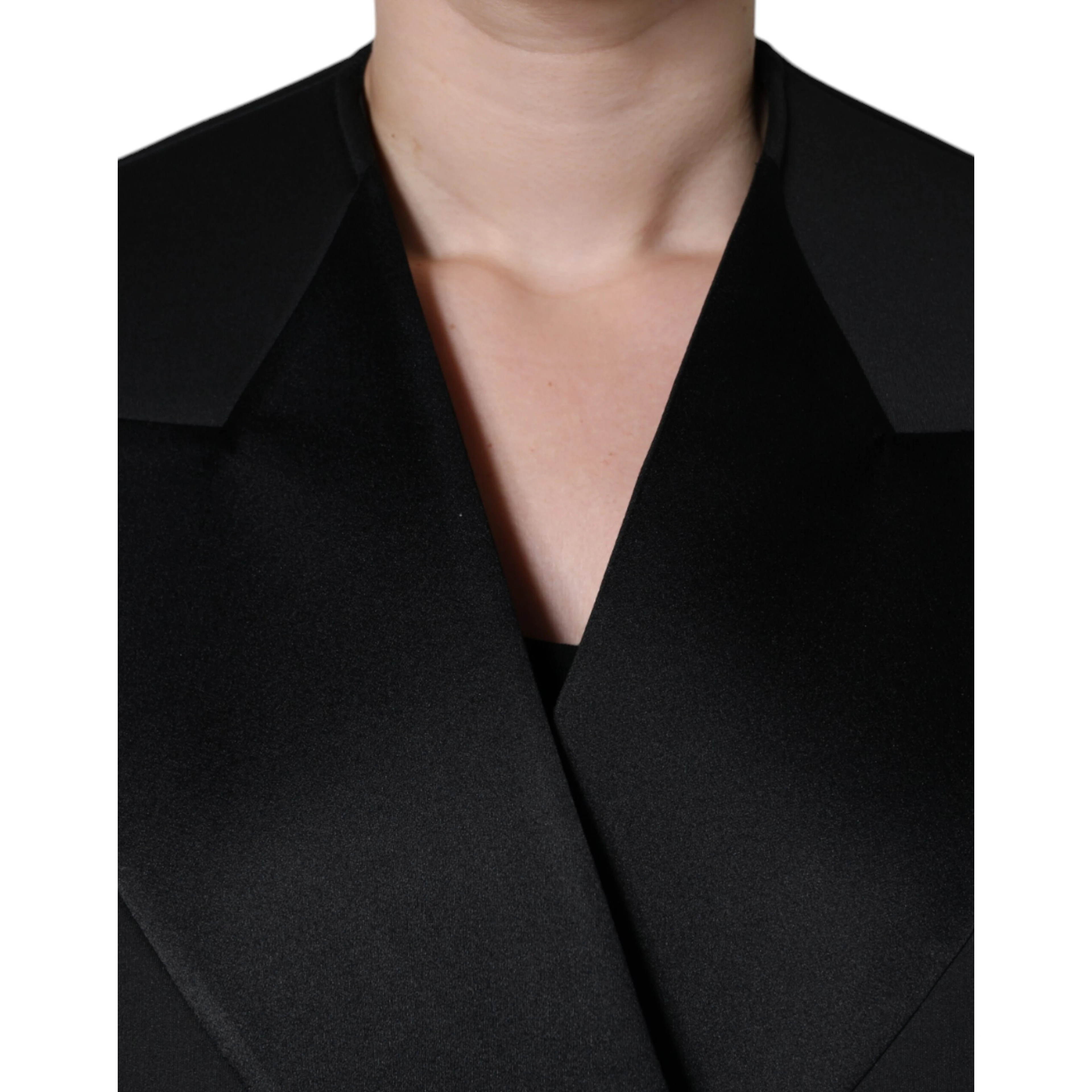 Black Polyester Double Breasted Coat Jacket