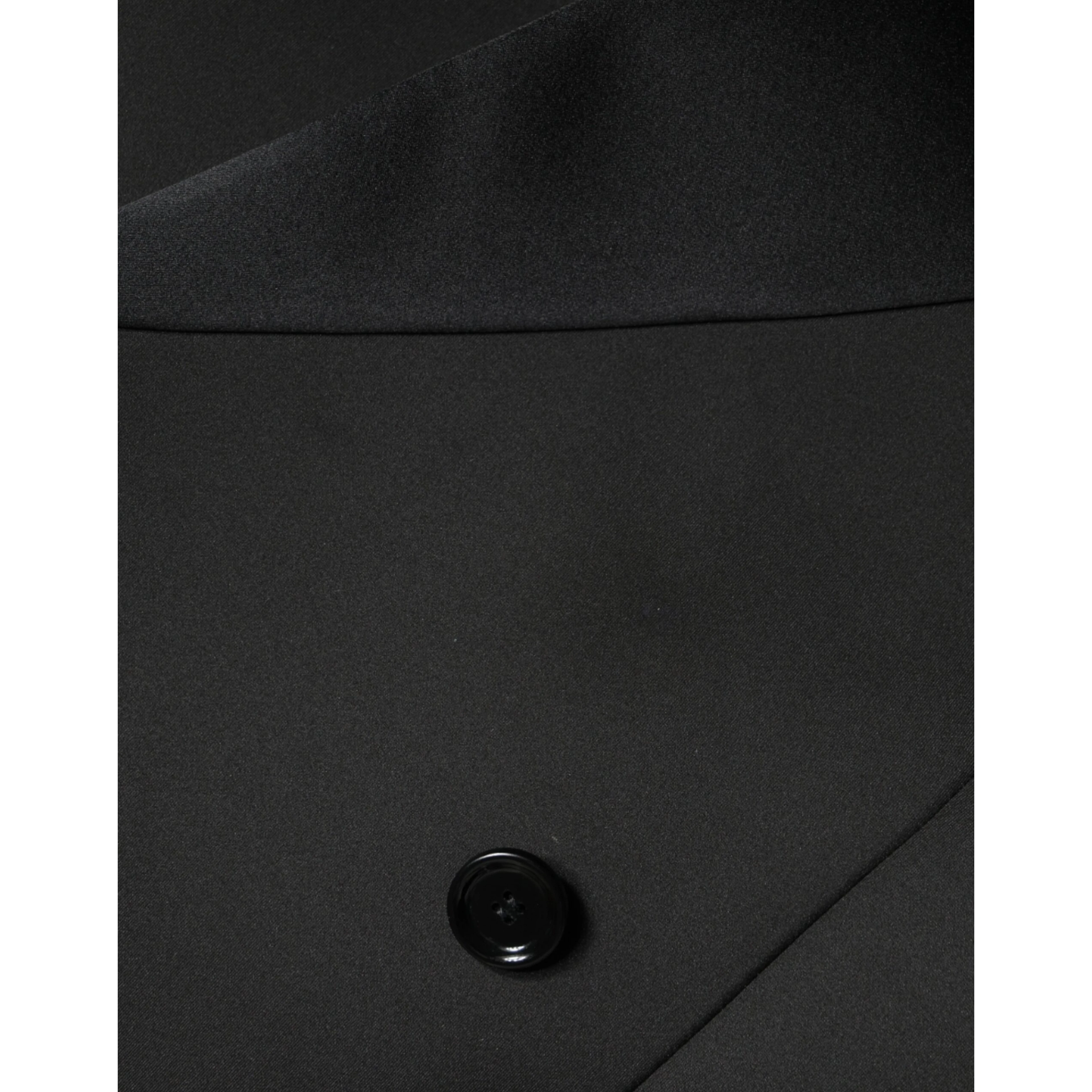 Black Polyester Double Breasted Coat Jacket