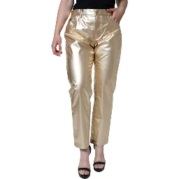 Metallic Gold Polyester Tapered Pants