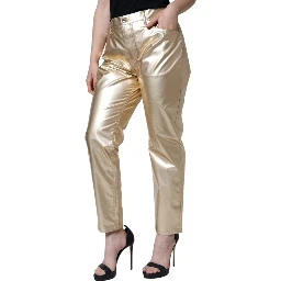 Metallic Gold Polyester Tapered Pants