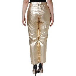 Metallic Gold Polyester Tapered Pants
