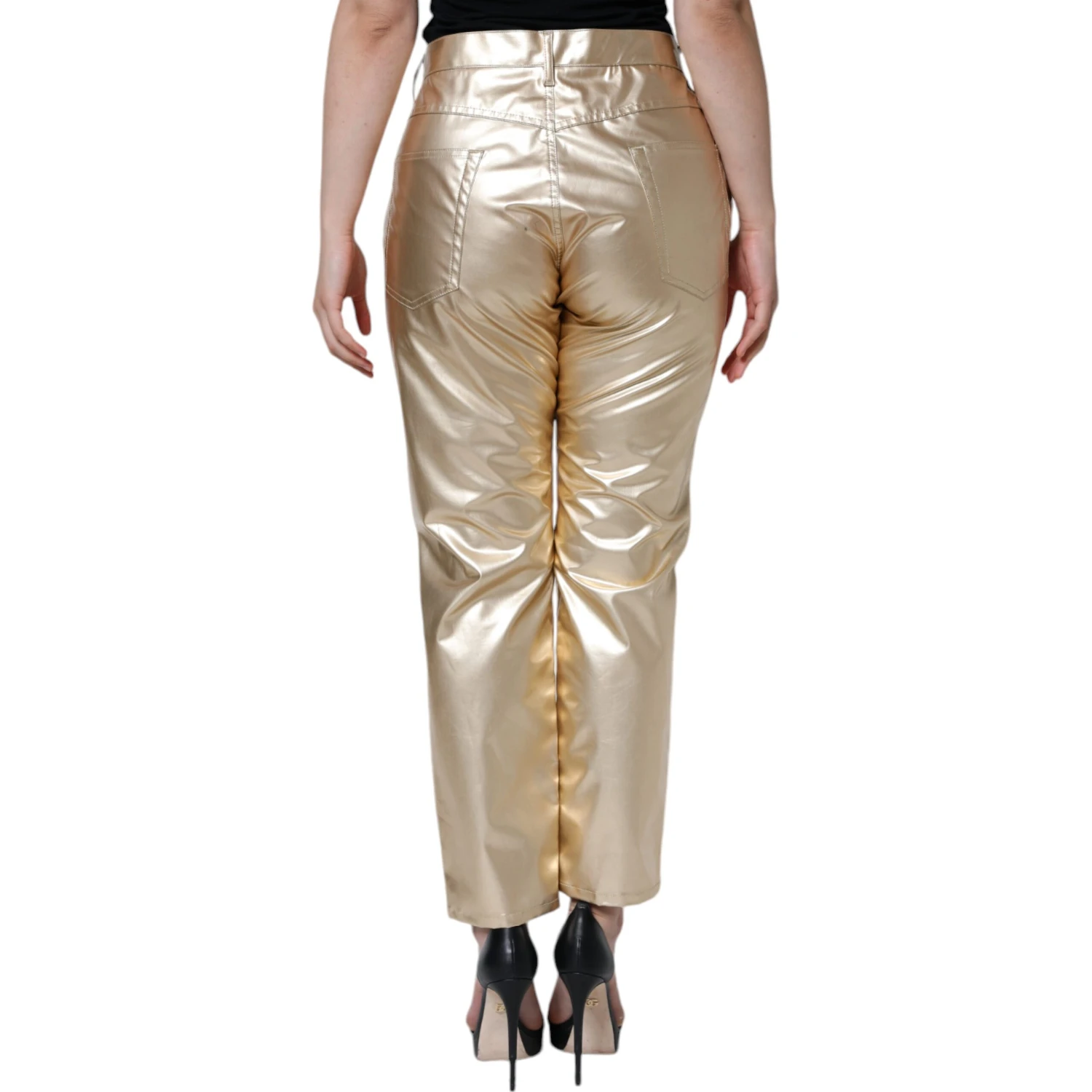 Metallic Gold Polyester Tapered Pants