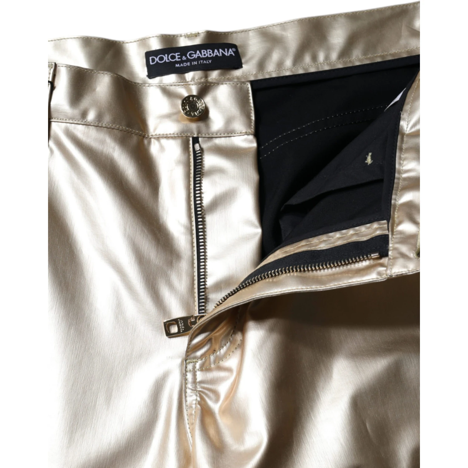Metallic Gold Polyester Tapered Pants