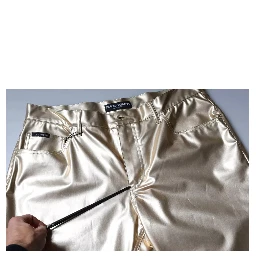Metallic Gold Polyester Tapered Pants