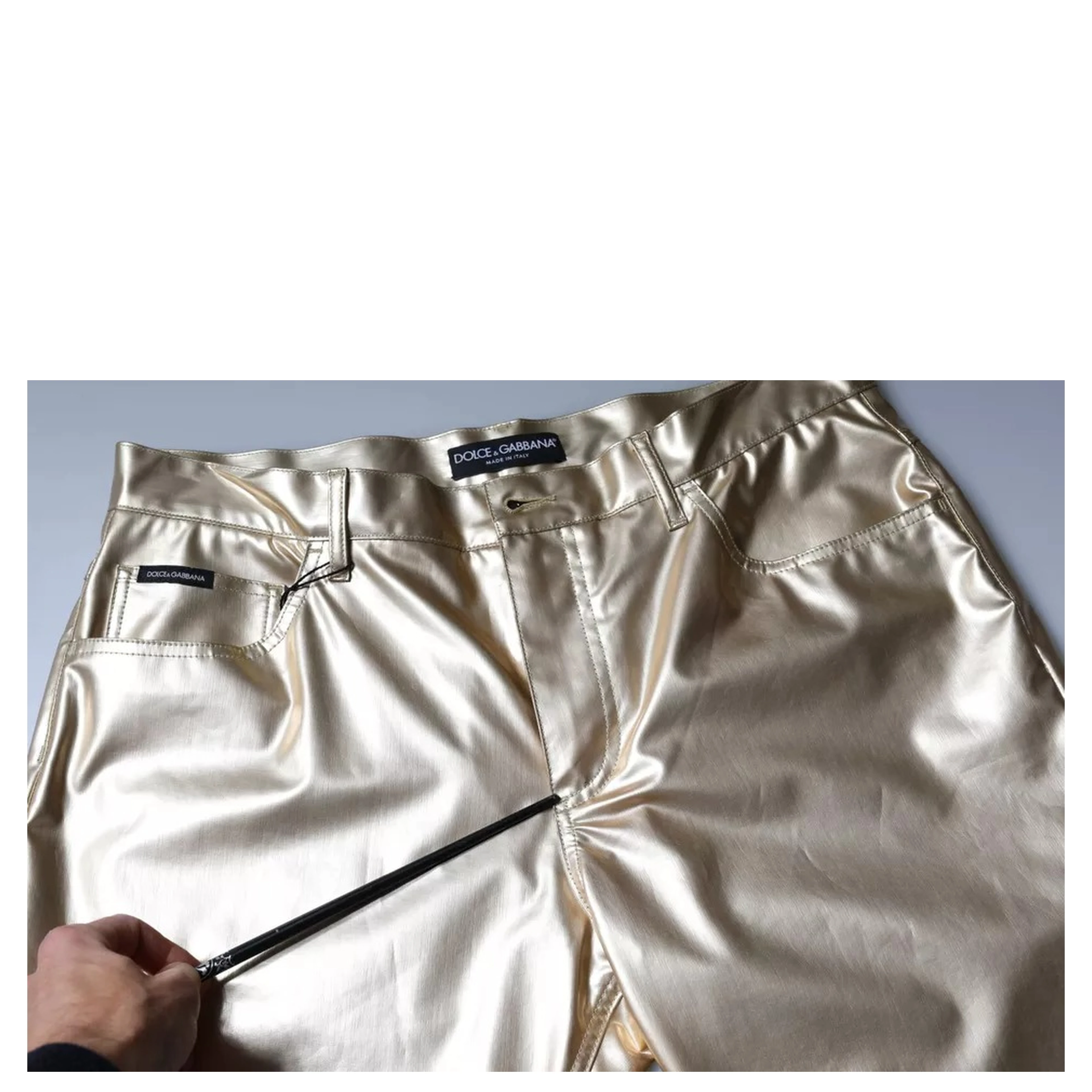 Metallic Gold Polyester Tapered Pants