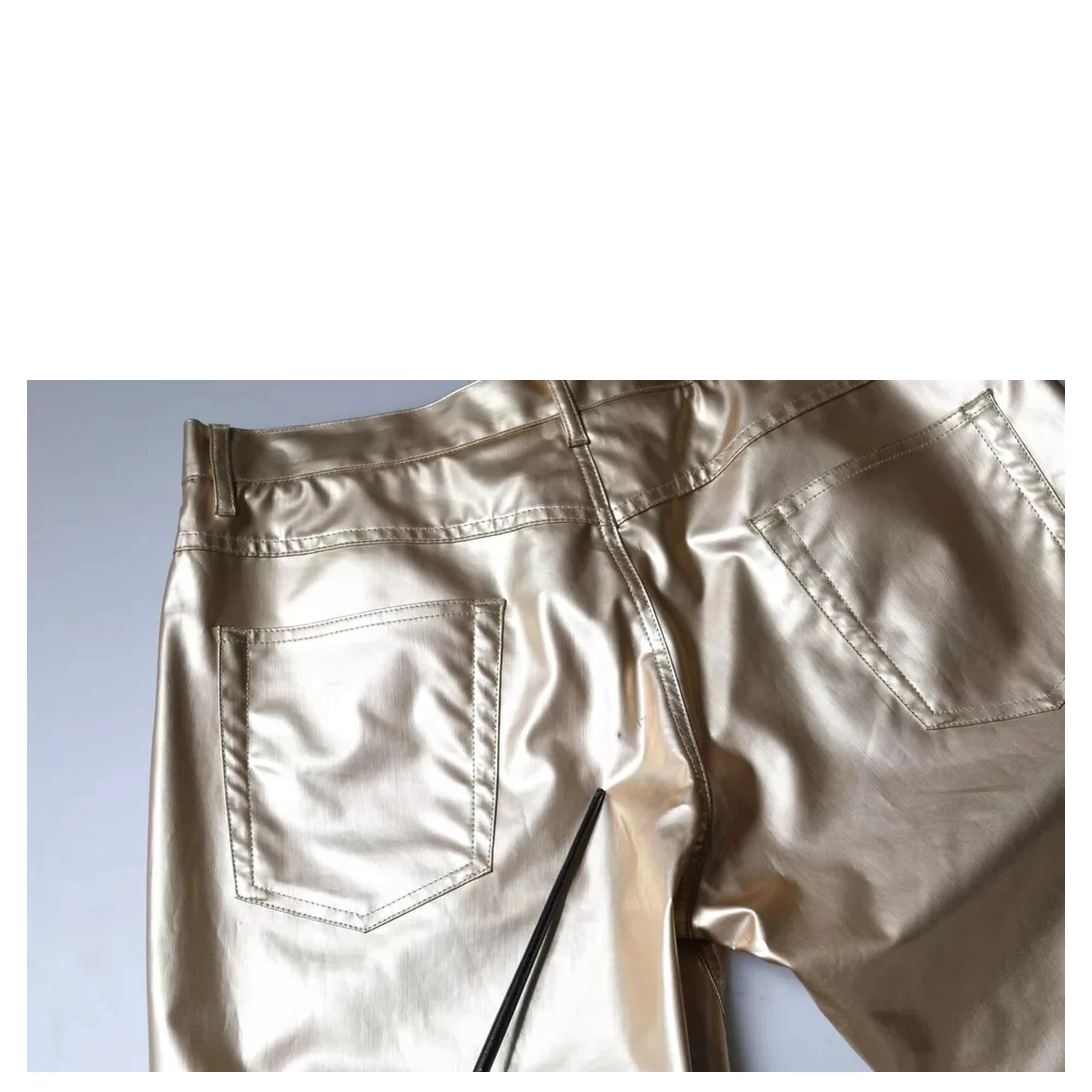 Metallic Gold Polyester Tapered Pants