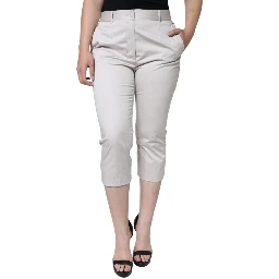 White Cotton Mid Waist Cropped Skinny Pants