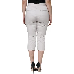 White Cotton Mid Waist Cropped Skinny Pants