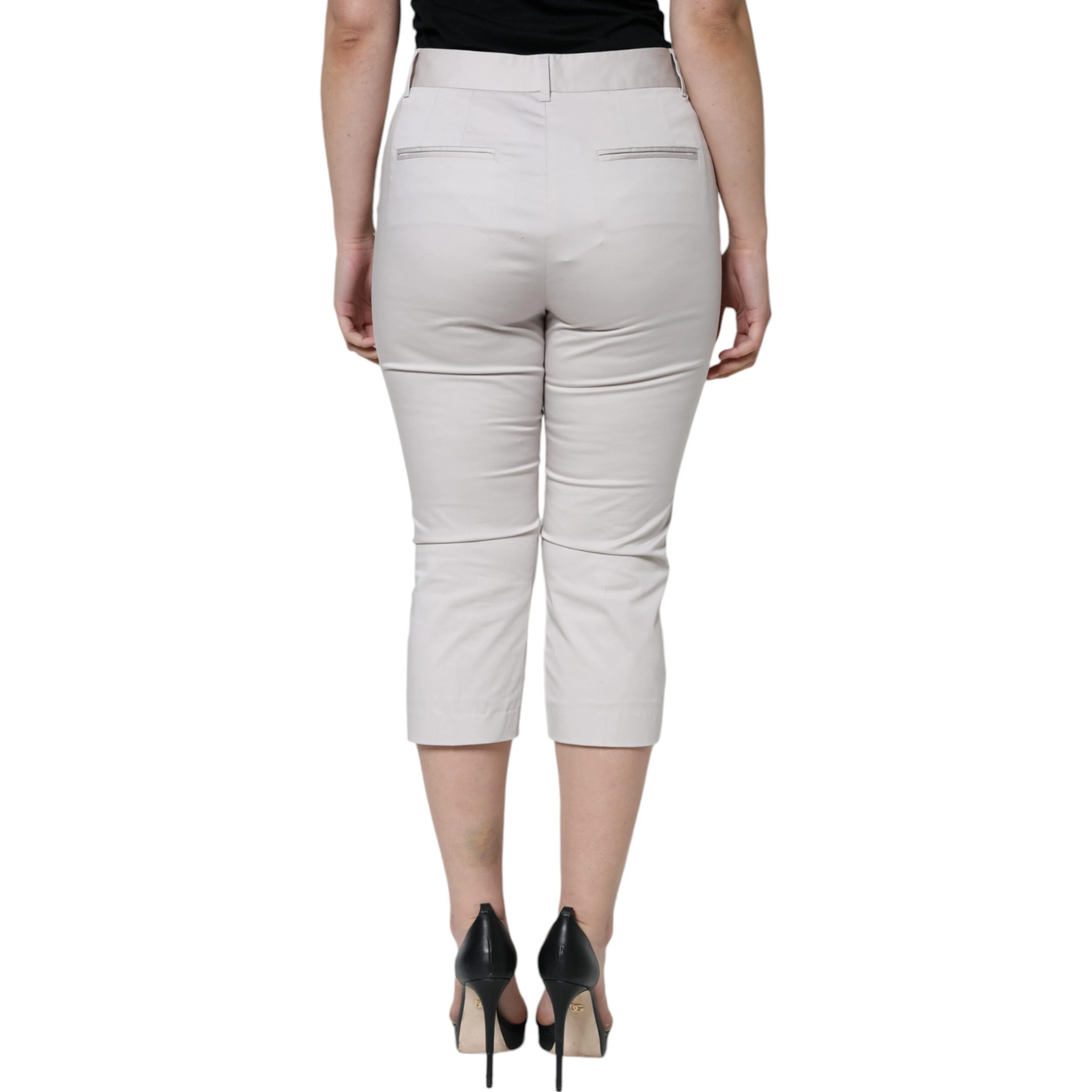 White Cotton Mid Waist Cropped Skinny Pants