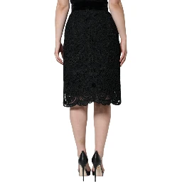 Black Floral Lace High Waist Pencil Cut Skirt