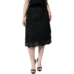Black Floral Lace High Waist Pencil Cut Skirt