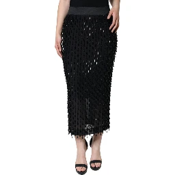 Black Embellished Pencil Cut Midi Skirt