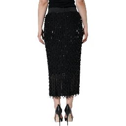 Black Embellished Pencil Cut Midi Skirt