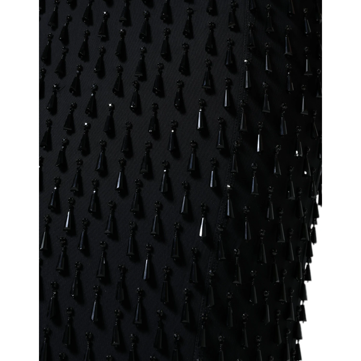Black Embellished Pencil Cut Midi Skirt