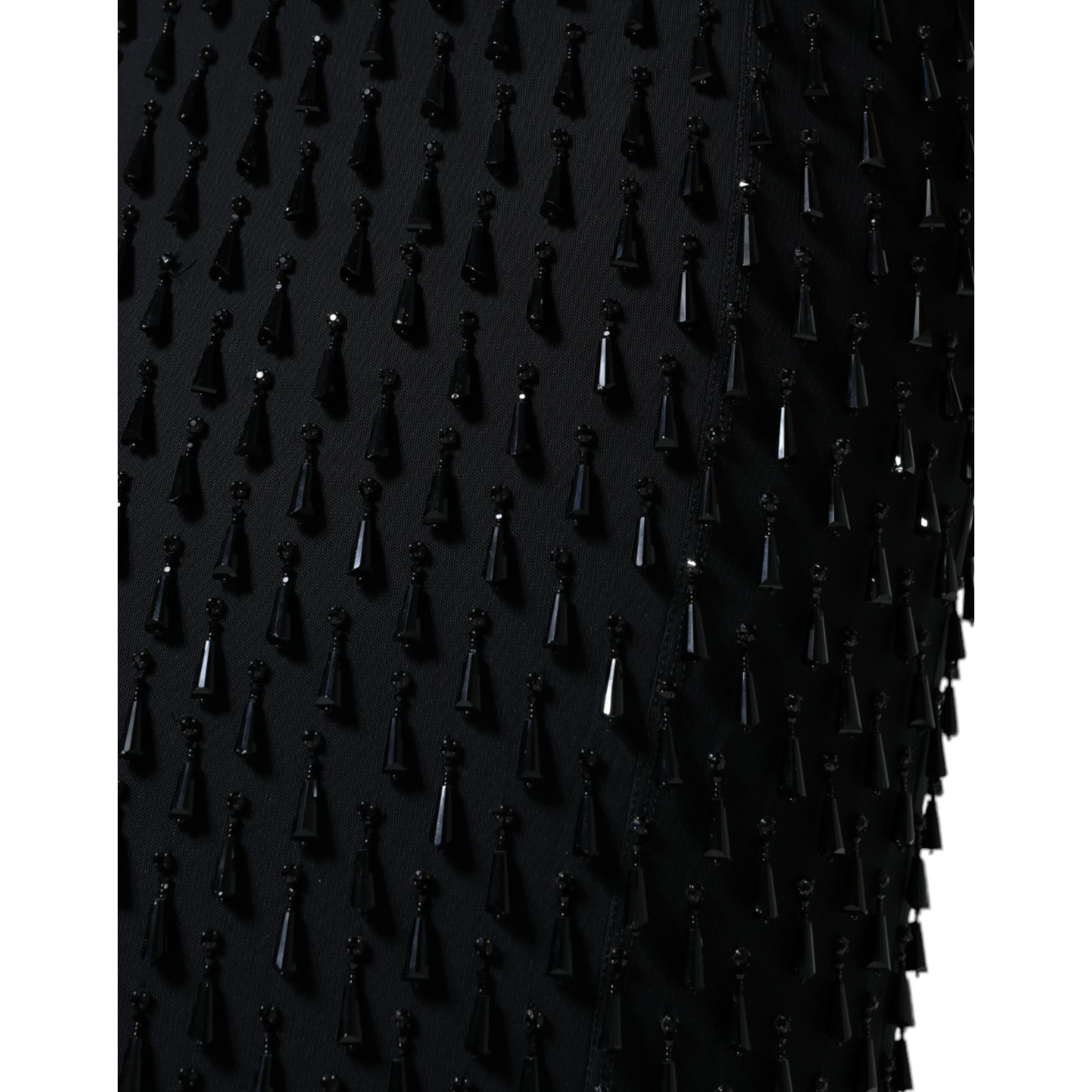 Black Embellished Pencil Cut Midi Skirt
