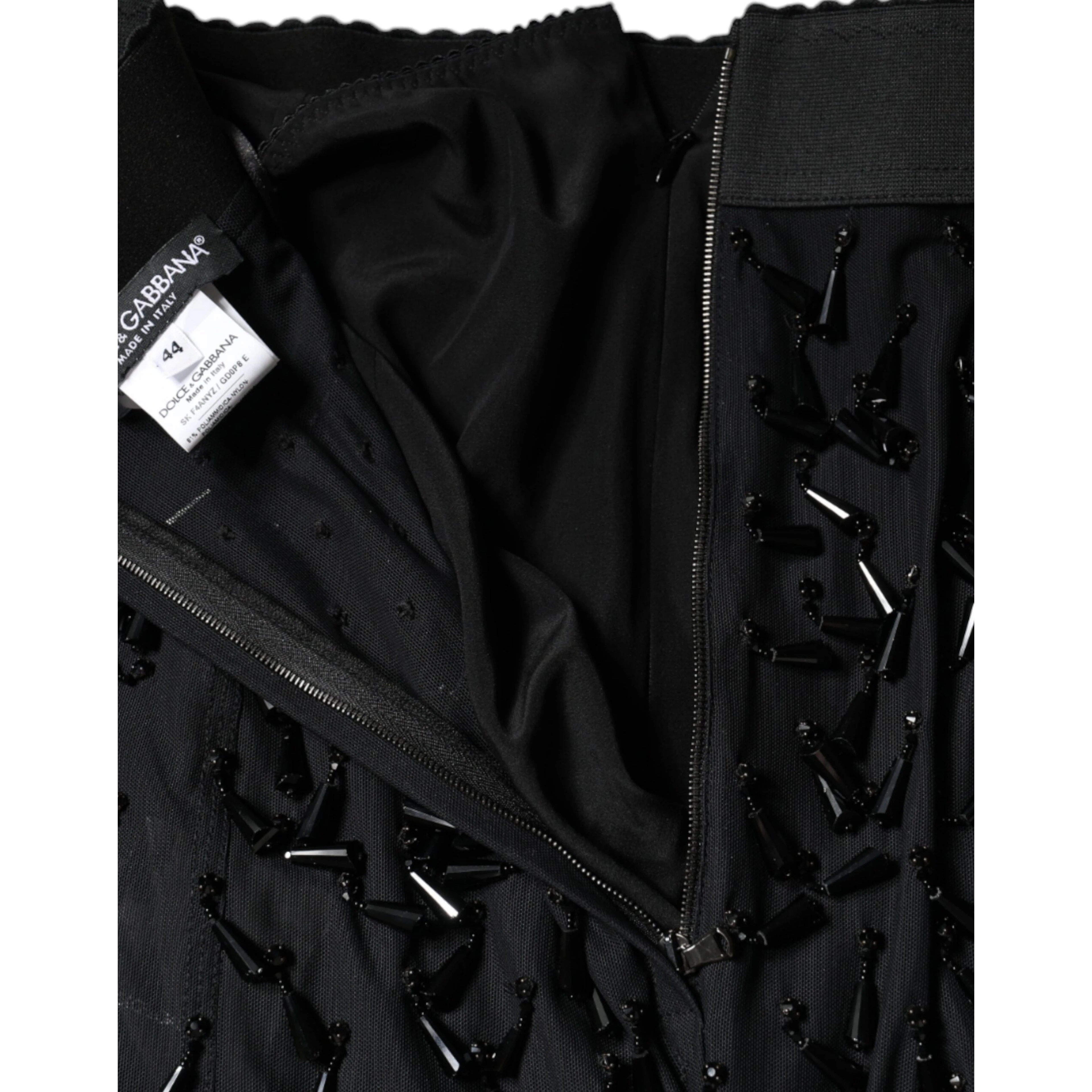Black Embellished Pencil Cut Midi Skirt