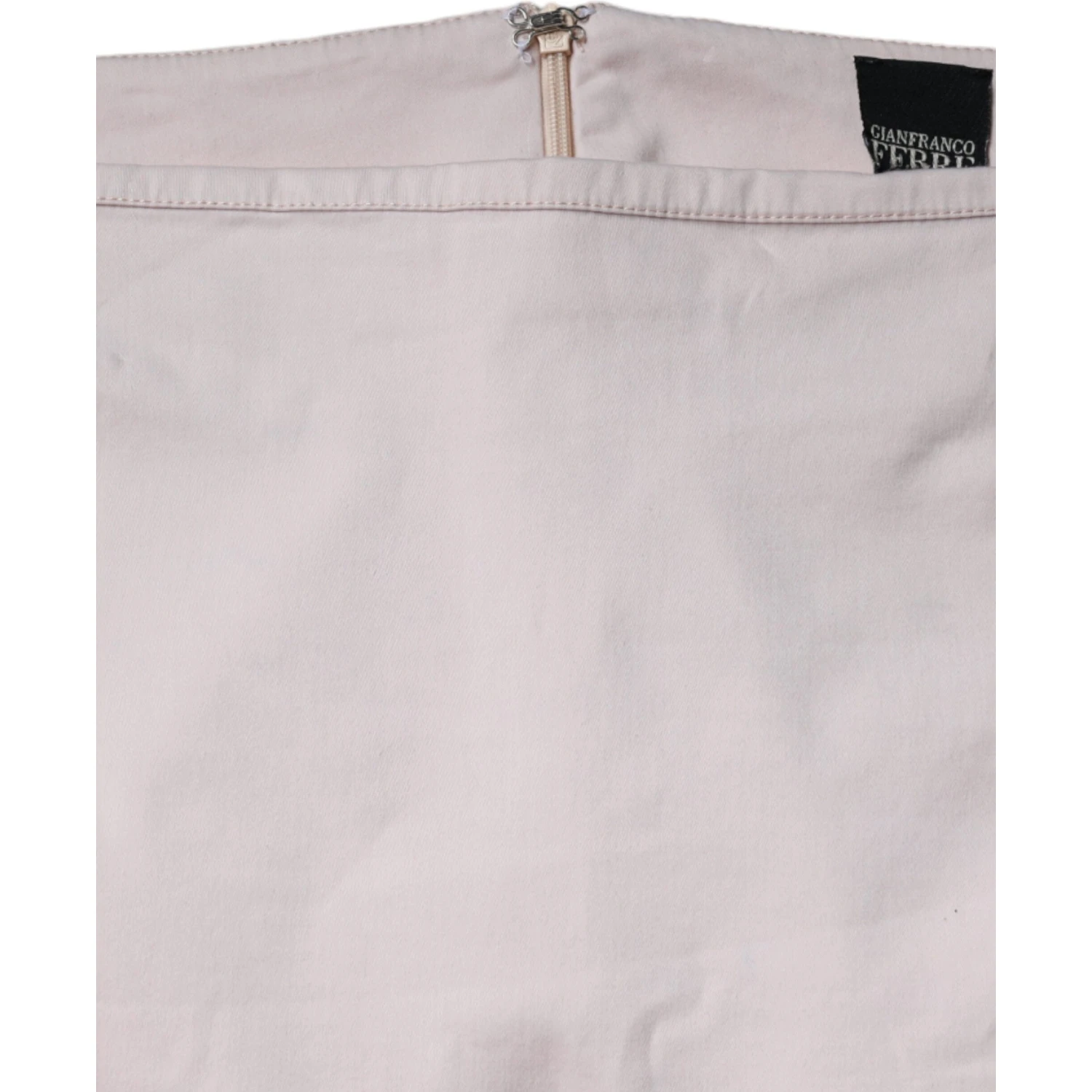 Beige Cotton Stretch Mid Waist Pencil Cut Skirt