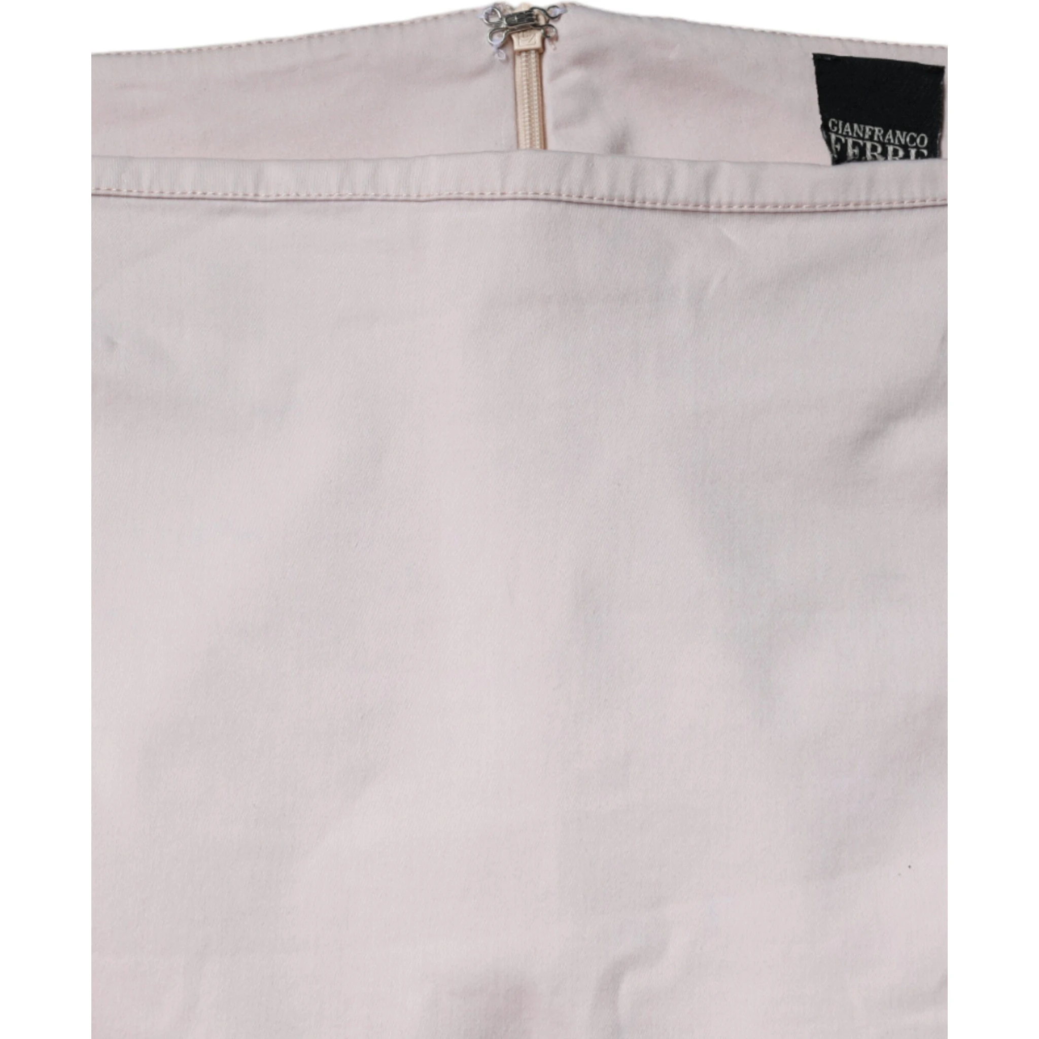 Beige Cotton Stretch Mid Waist Pencil Cut Skirt