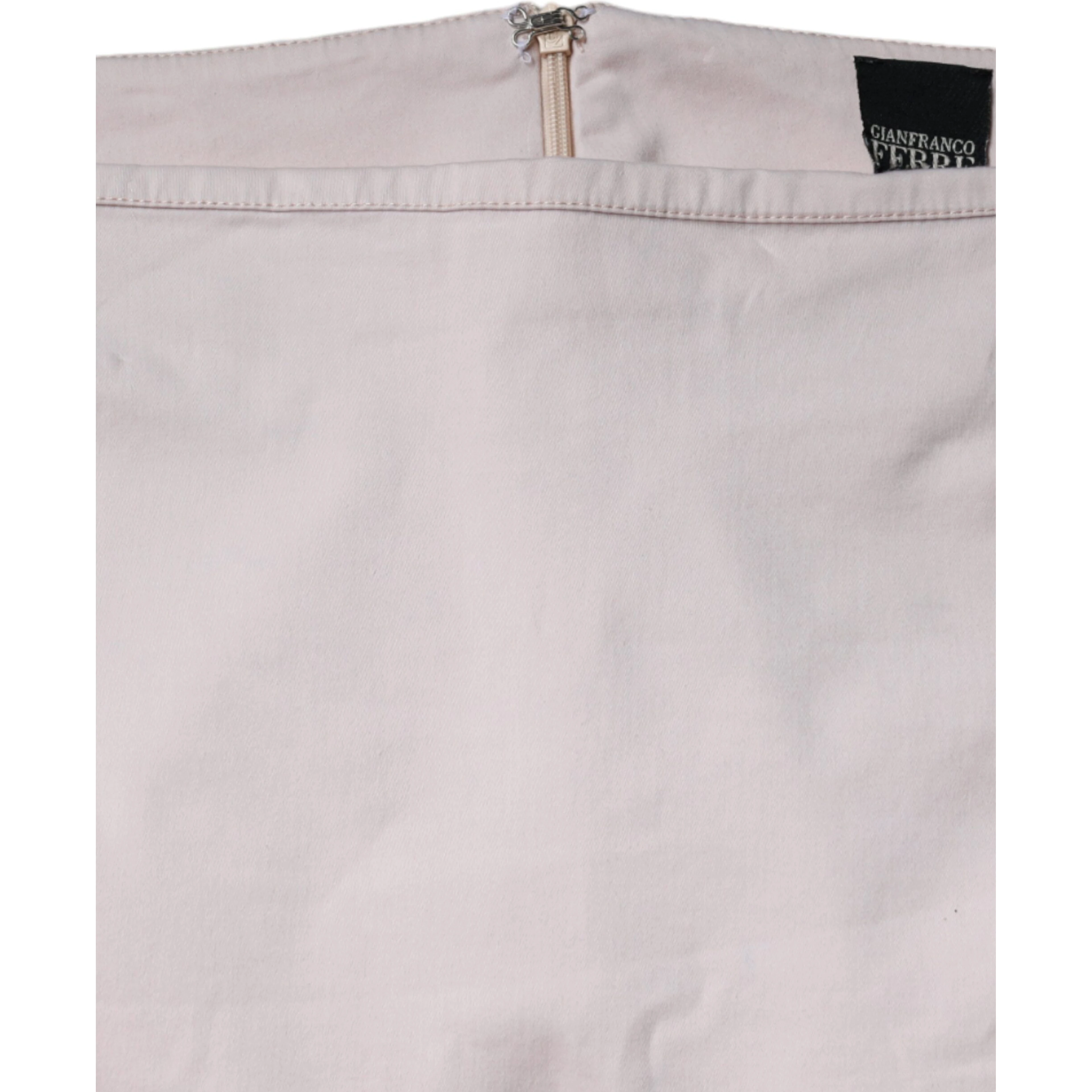 Beige Cotton Stretch Mid Waist Pencil Cut Skirt