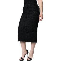 Black Virgin Wool Pencil Cut Midi Skirt