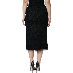 Black Virgin Wool Pencil Cut Midi Skirt